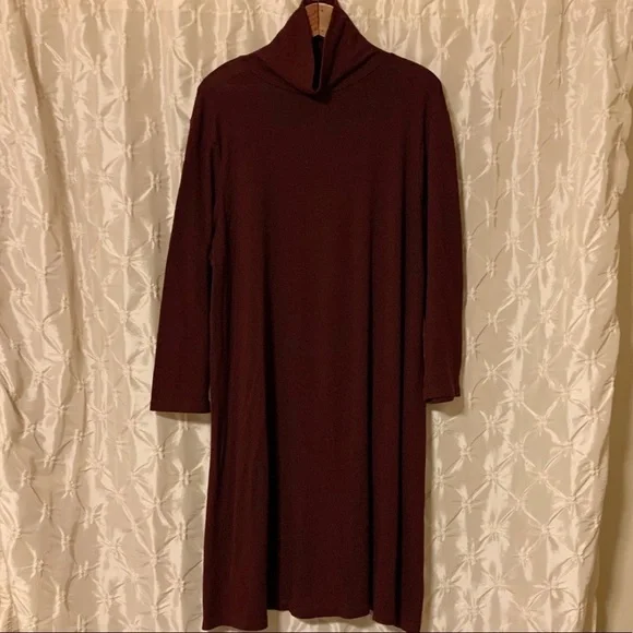 American Eagle Dress Burgundy Soft Swing Knit Mock Neck - Picture 2 of 10